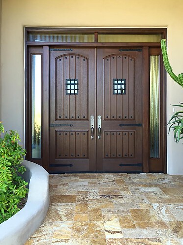 rustic double entry with chinchilla glass sidelites and transom 1